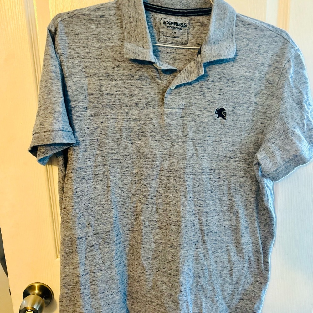 Express Gray Polo Shirt Classic Knit Design